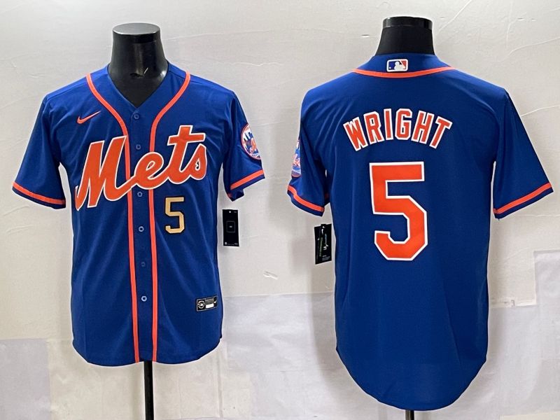 Men 2025 New York Mets #5 Wright Blue Game Nike MLB Jersey style 04